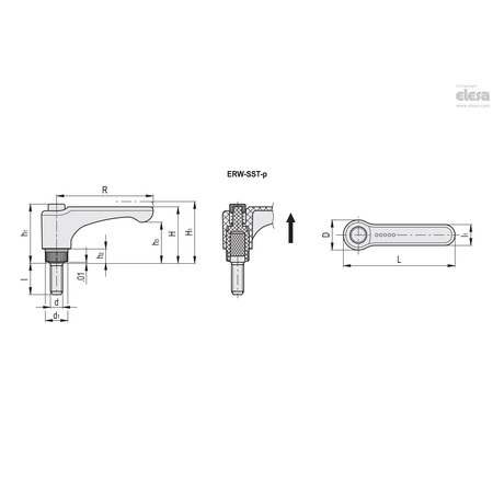 Elesa Stainless steel threaded stud, ERW.78 SST-p-3/8-16x3/4-C6 ERW-SST-p (inch sizes)